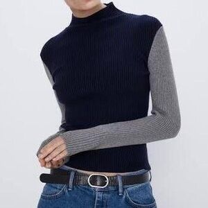 ZARA grey and navy colorblock turtleneck